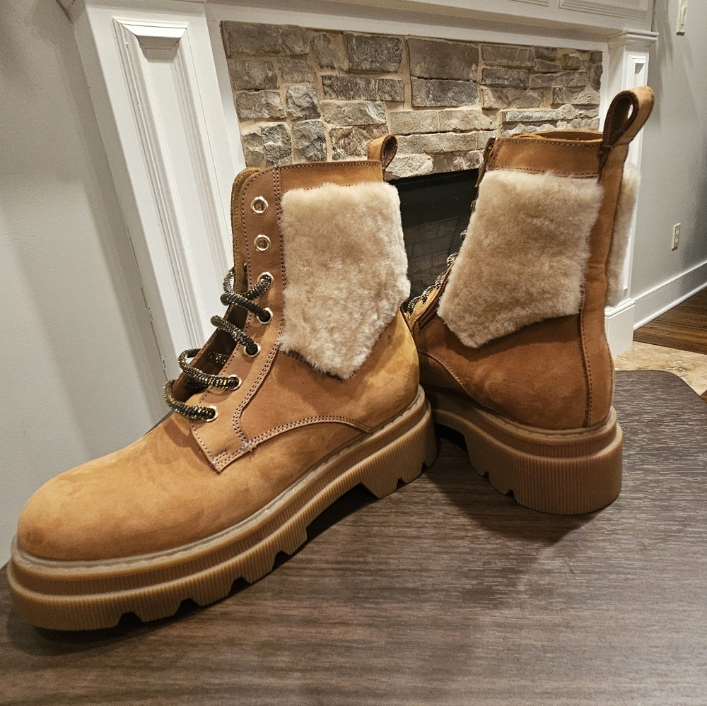 Voile Blanche Cleofe Shearling-Lined Leather Booties W SZ 5